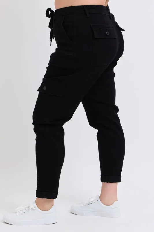 Bk Judy Blue Full Size High Waist Cargo Cuffed Jogger Plus Size