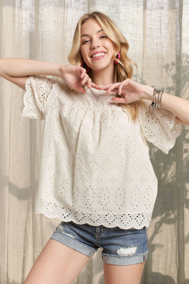 Natural Adora Ruffle Shoulder Blouse