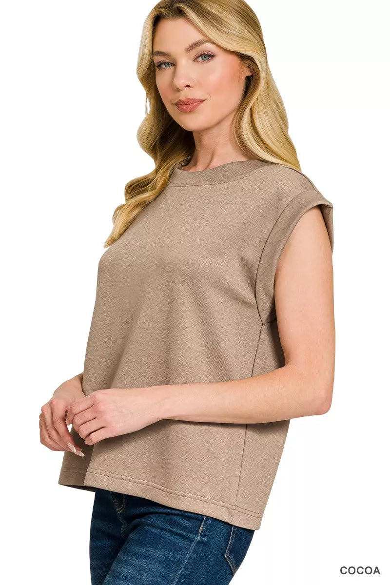 Cocoa Zenana Scuba Round Neck Cap Sleeve Top 1
