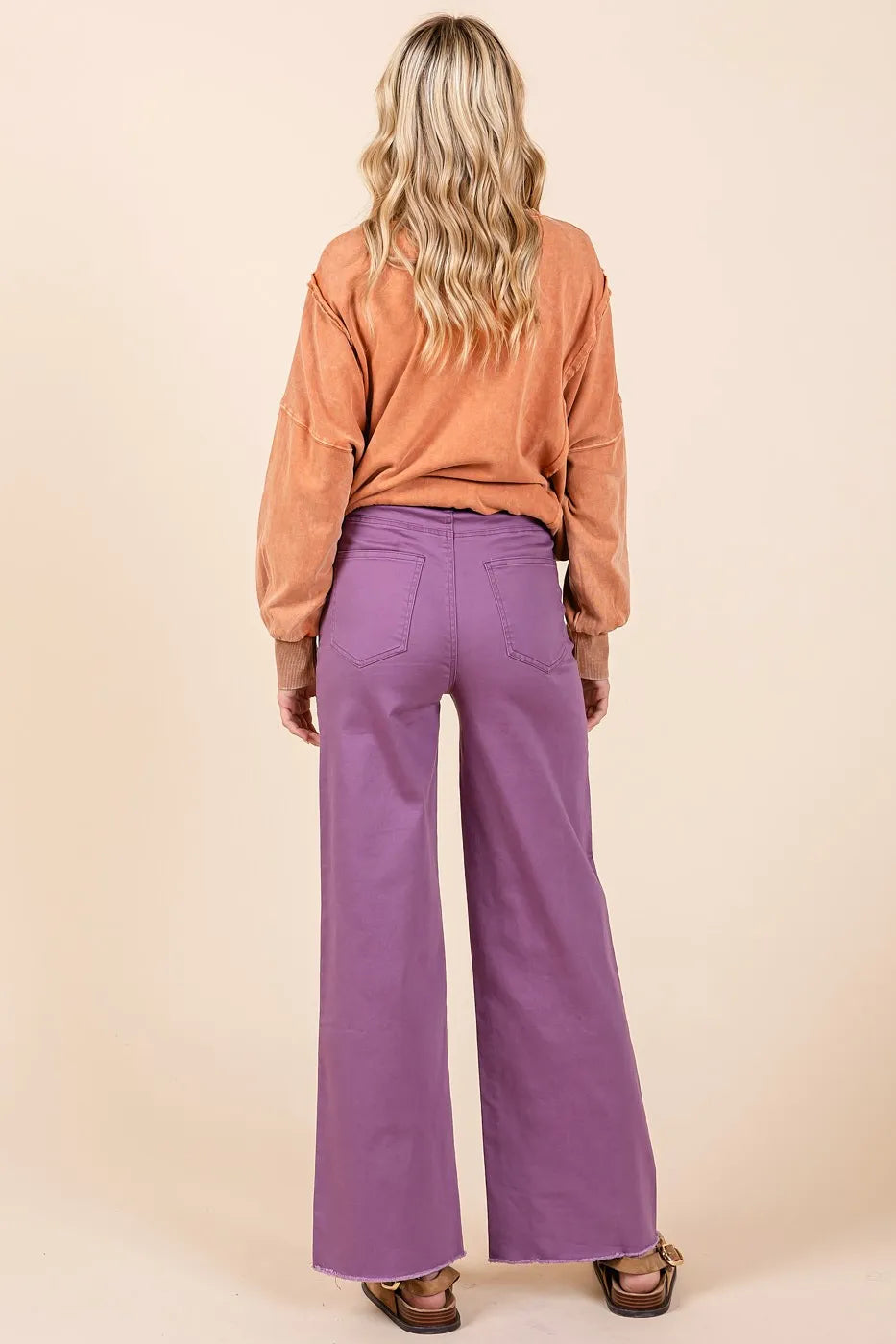 Mittoshop Twill High Waisted Button Fly Wide Leg Pants 1