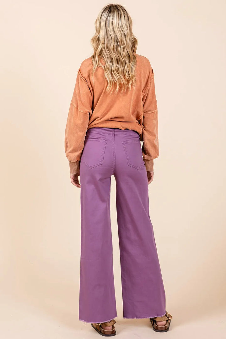 Mittoshop Twill High Waisted Button Fly Wide Leg Pants 1