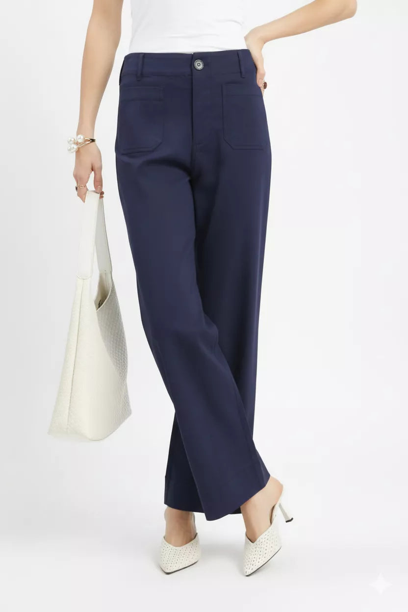 Navy Umgee Button Stretched Pants 1