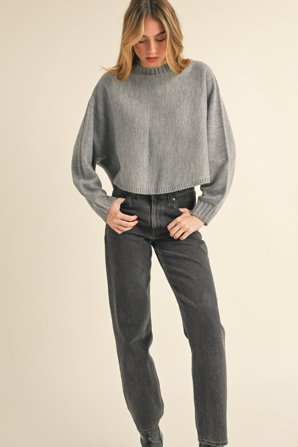 Mable Round Neck Dolman Sleeve Cropped Sweater 2