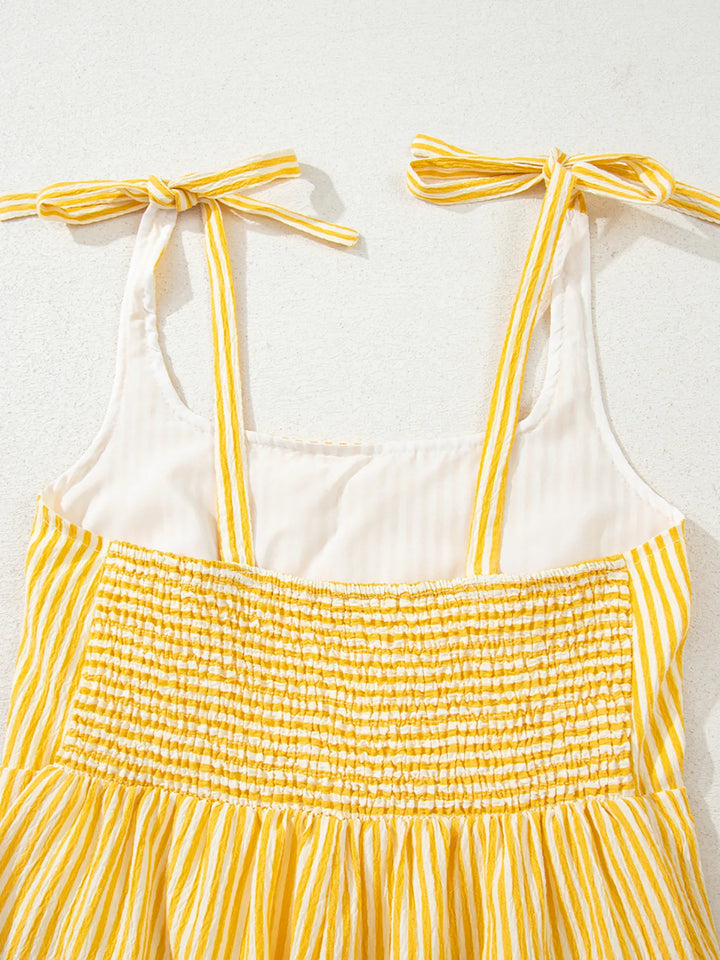 Stripe Shoulder Tie Smocked Back Casual Romper