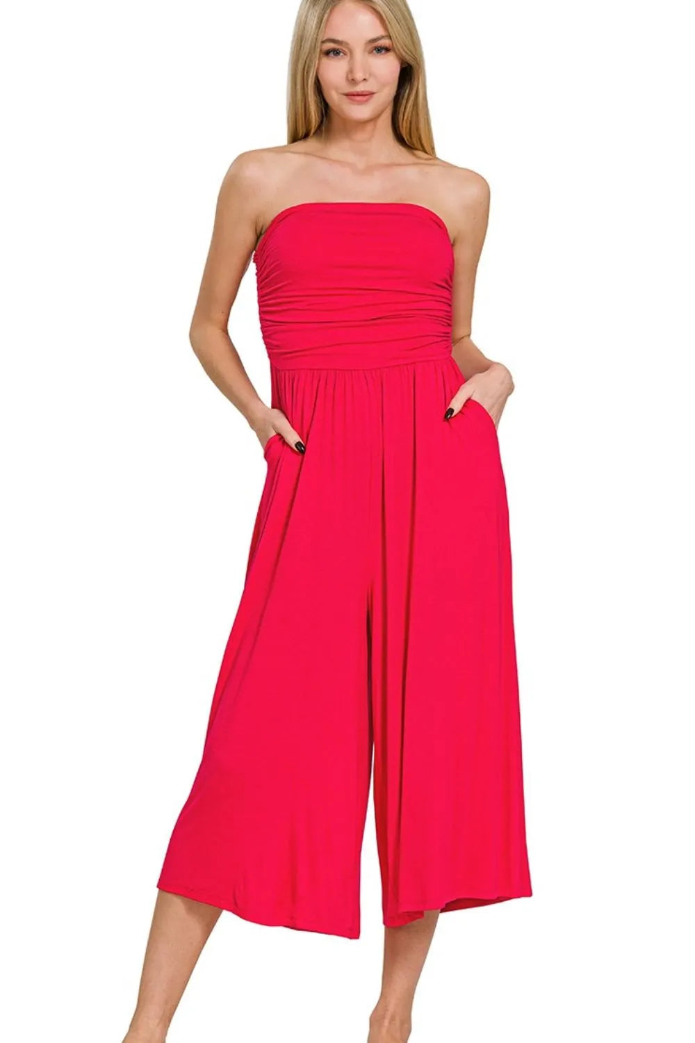 Ruby Zenana Double Layered Strapless Tube Top Jumpsuit