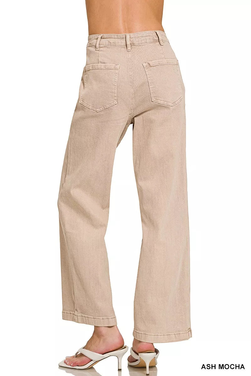 Ash Mocha Zenana Straight Leg Utility Pocket Jeans 2