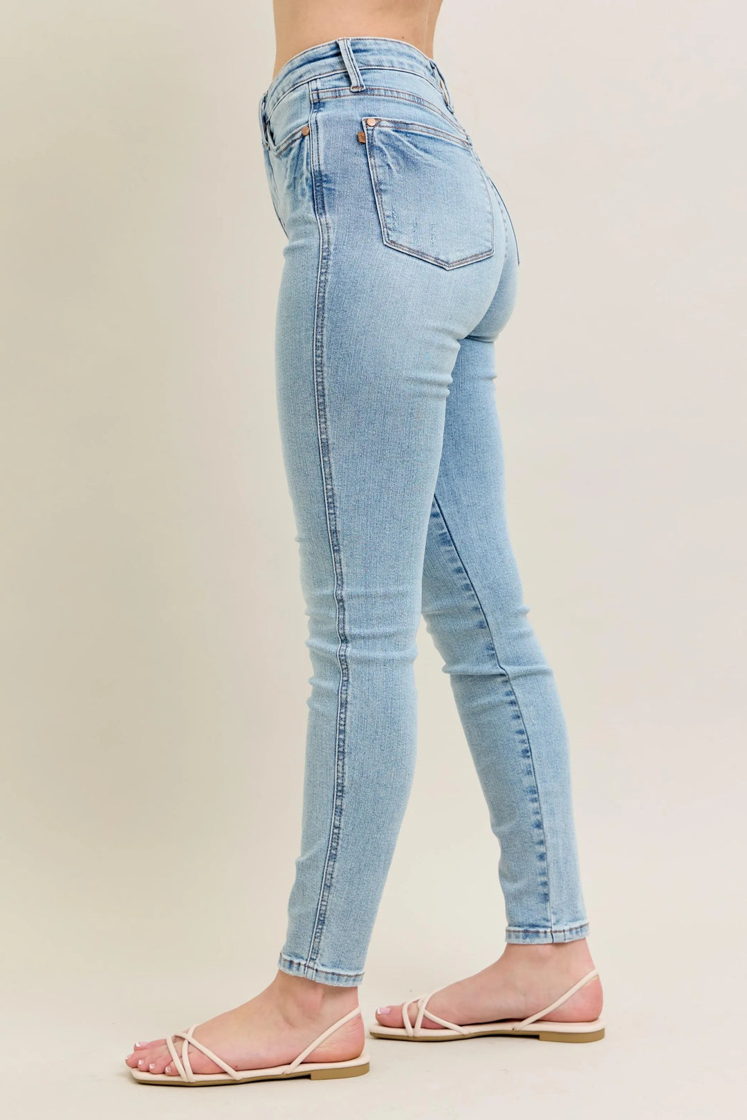 Light Judy Blue Full Size Mr Tummy Control Vintage Wash Skinny Jeans Plus Size