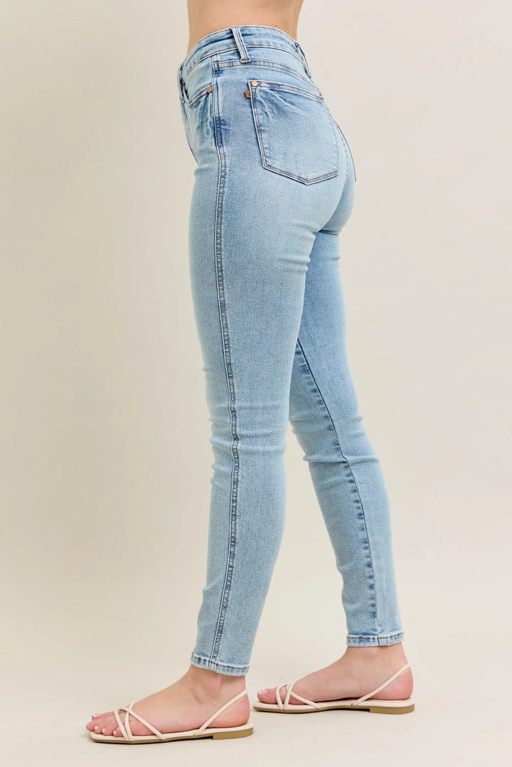 Light Judy Blue Full Size Mr Tummy Control Vintage Wash Skinny Jeans Plus Size