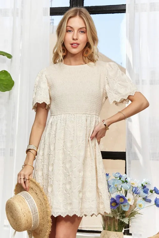 Adora Rround Neck Crinkle Babydoll Dress