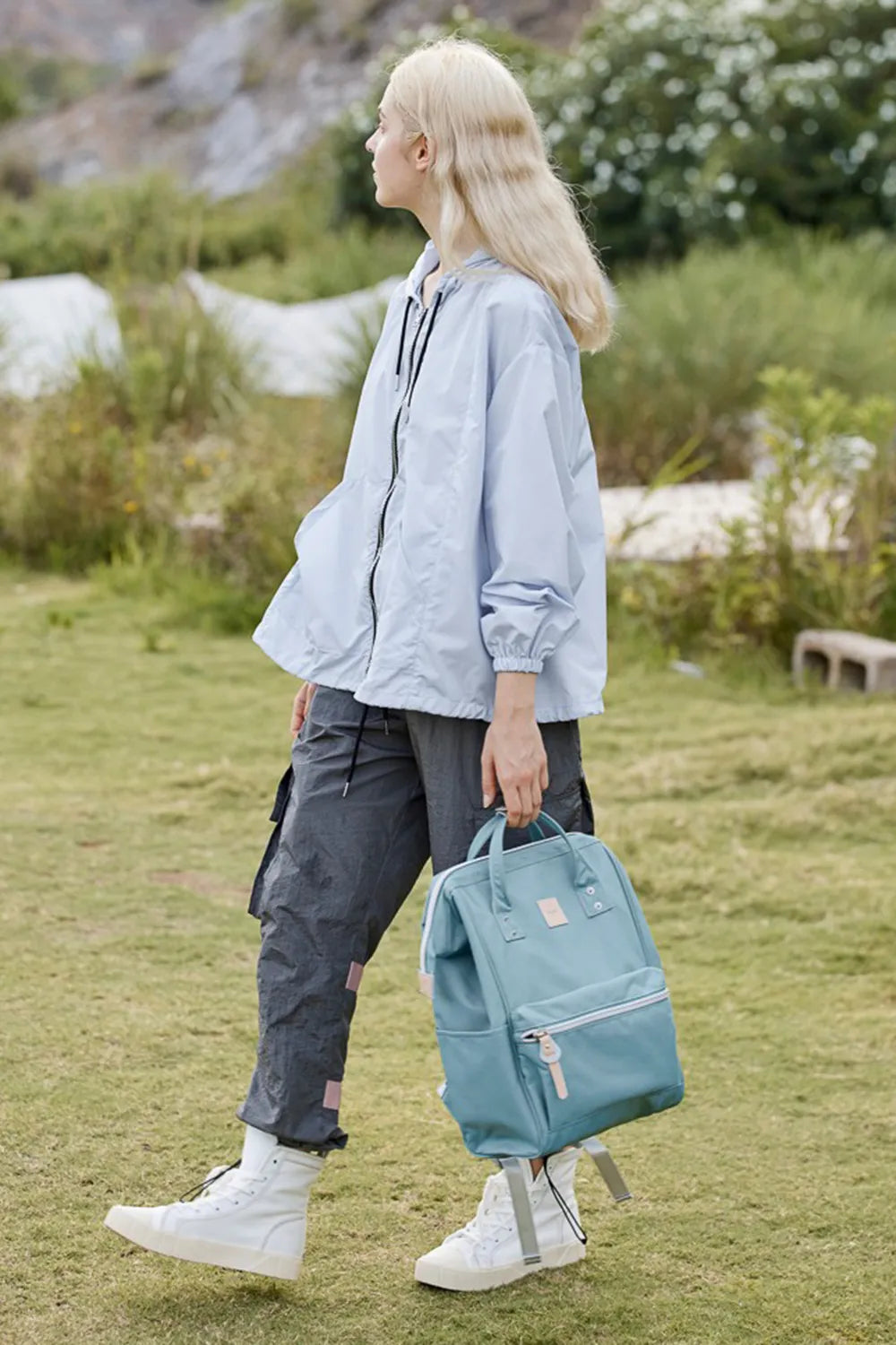 Navy Himawari Water Resistant Canvas Backpack Bag With Side Pockets