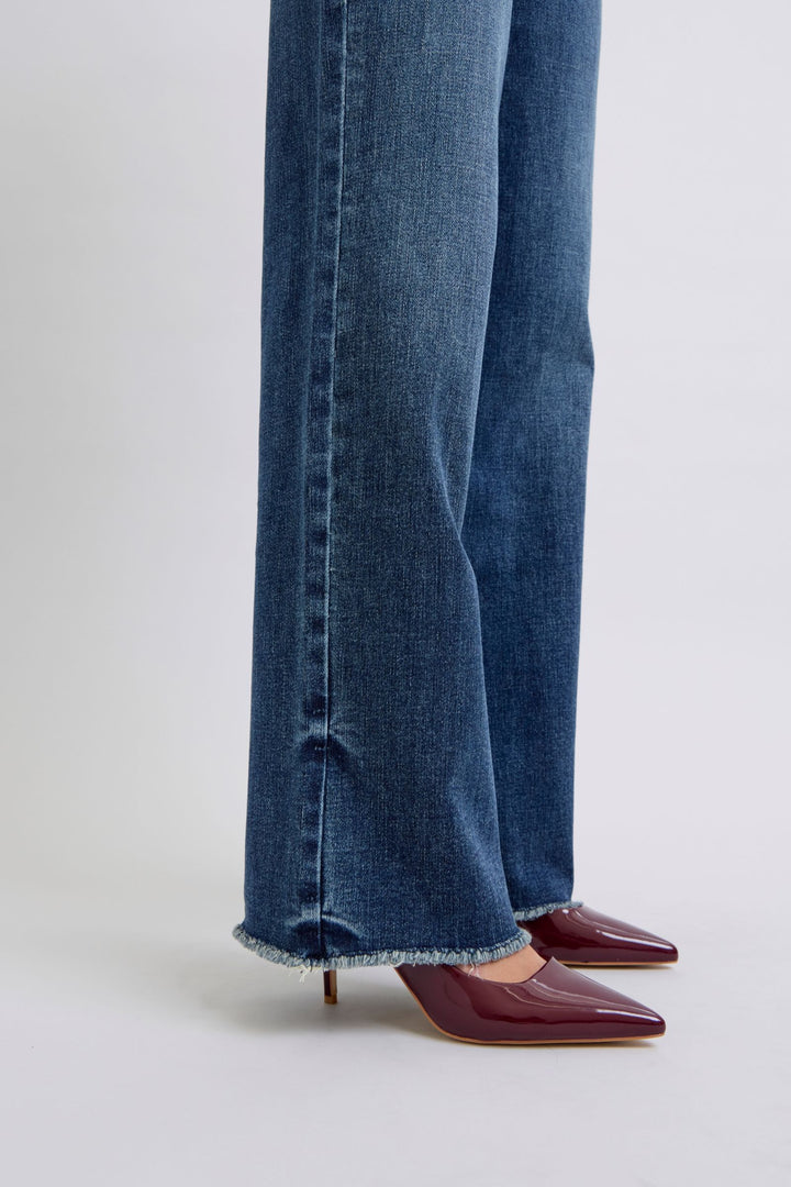 Dark Judy Blue Full Size Raw Hem Mid Rise Jeans