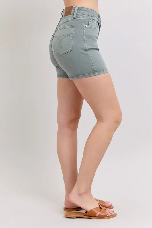 Judy Blue Full Size Hw Garment Dyed Back Pkt Embroidery Shorts Plus Size