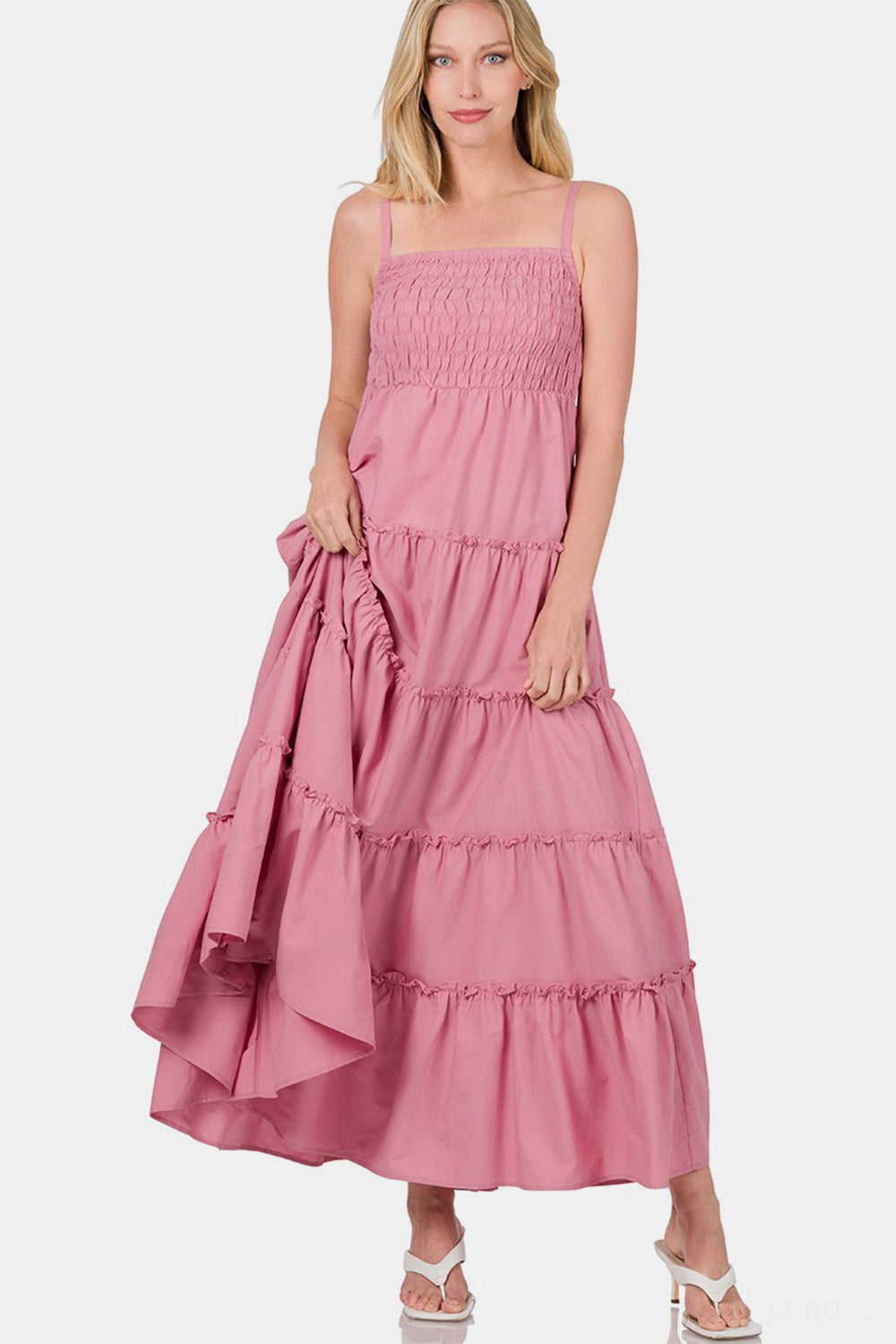 Ltrose Zenana Woven Smocked Tiered Cami Maxi Dress