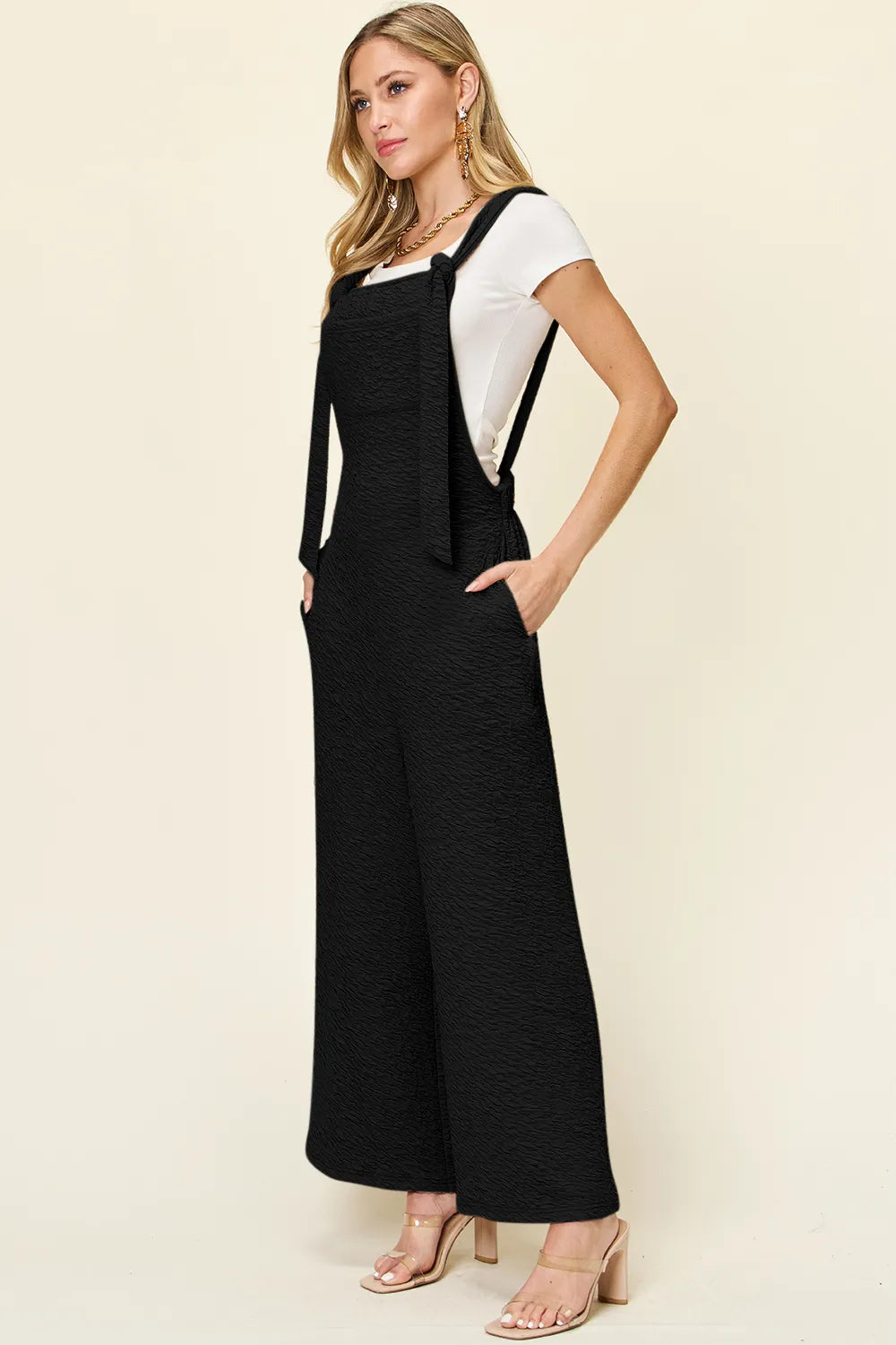Black Double Take Full Size Sleeveless Wide Leg Jumpsuit
