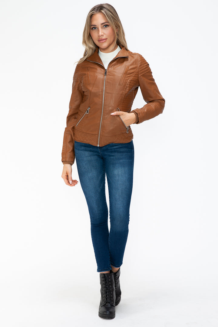 Ymi Faux Layered Double Zipper Jacket With Fuzzy Hood 4
