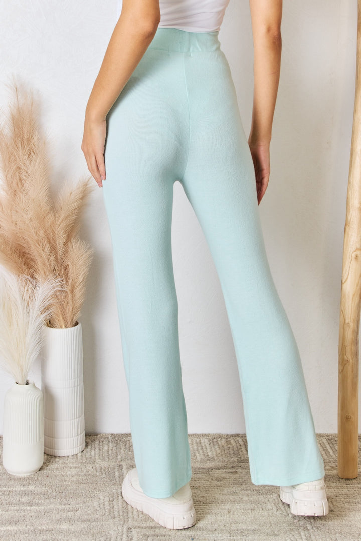 Mint Risen Full Size High Waist Ultra Soft Knit Flare Pants