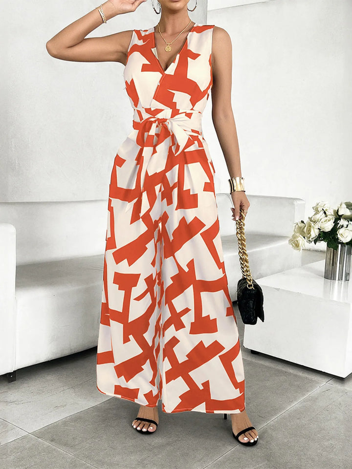 Orange Printed Wide Leg Jumpsuit