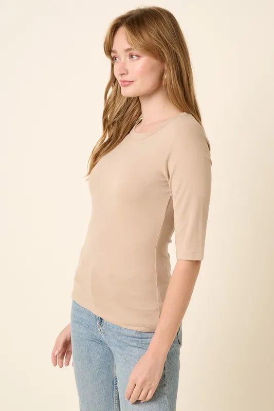 Tan Mittoshop Round Neck Half Sleeve T Shirt 1