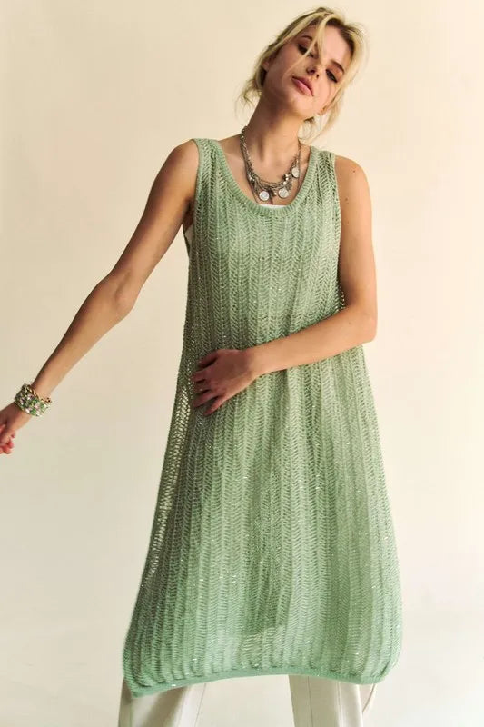 Sage Davi Dani Knit Side Slit Round Neck Sleeveless Dress Bag