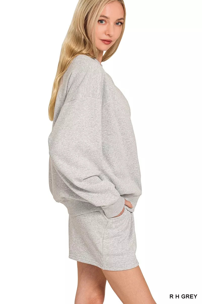 R H Grey Zenana Fleece Long Sleeve Sweatshirts Shorts Set 1