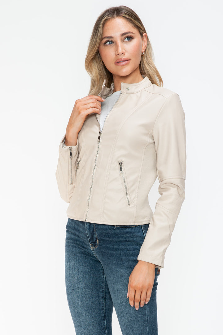 Snobbish Pu Leather Zip Up Jacket With Pockets