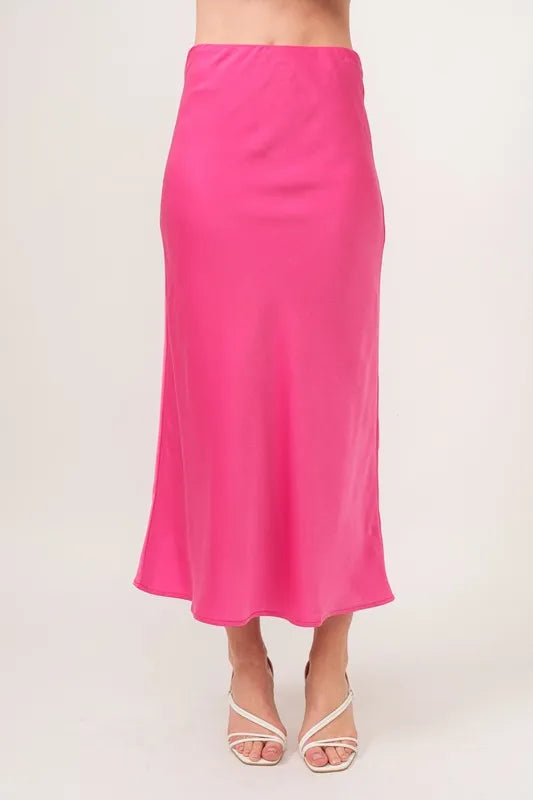 Fuchsia And The Why Solid Satin Midi Skirt