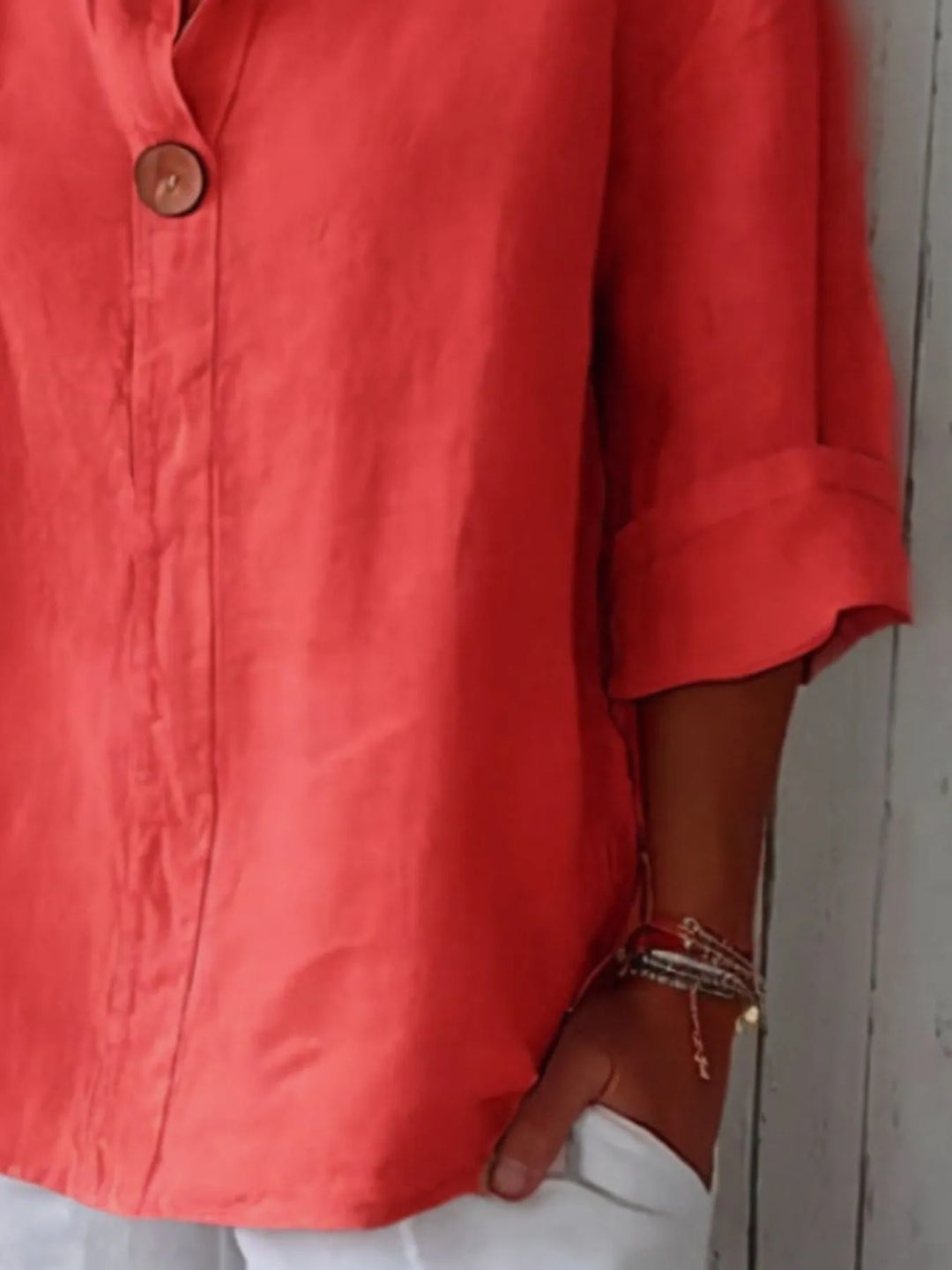 Black Full Size Linen Blend Notched Blouse Plus Size
