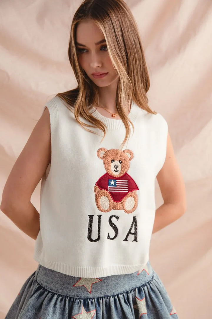 So Me Teddy Bear Wearing An American Flag With Usa Embroidered Sweater Vest