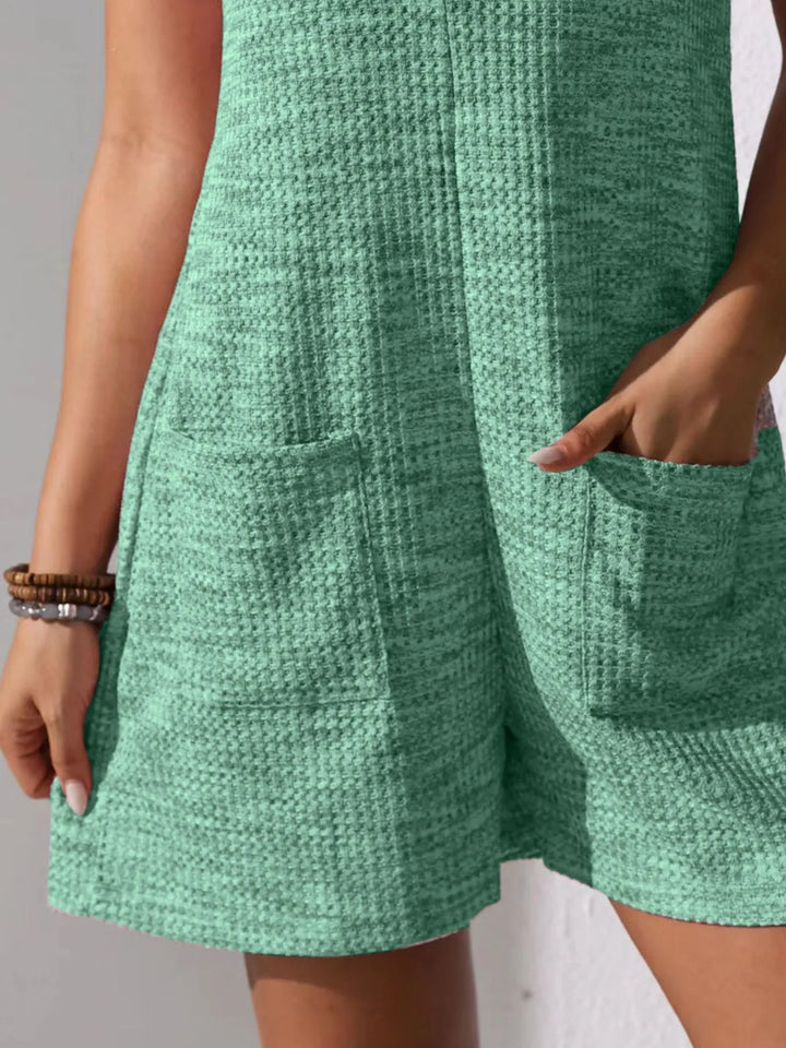 Pink Full Size Button Front Romper With Pockets Plus Size