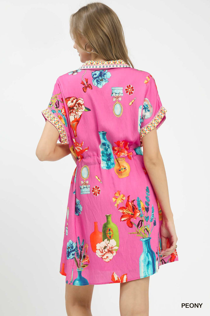 Peony Umgee Floral Print Mini Dress With Belt 1
