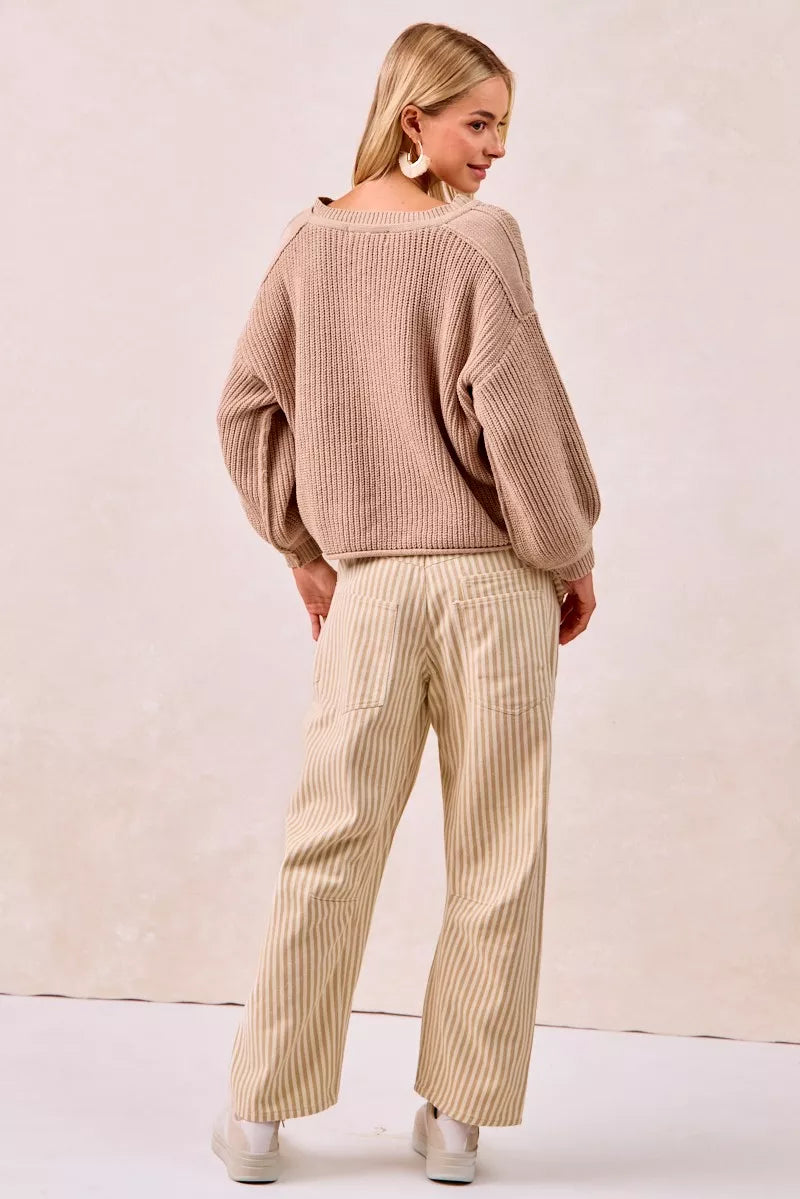 Bibi Drawstring Striped Twill Barrel Pants 2