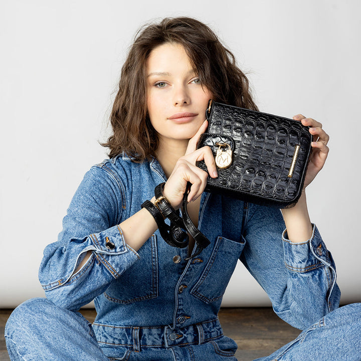 Croco Cognac MKF Collection By Mia K Avery Crossbody Bag
