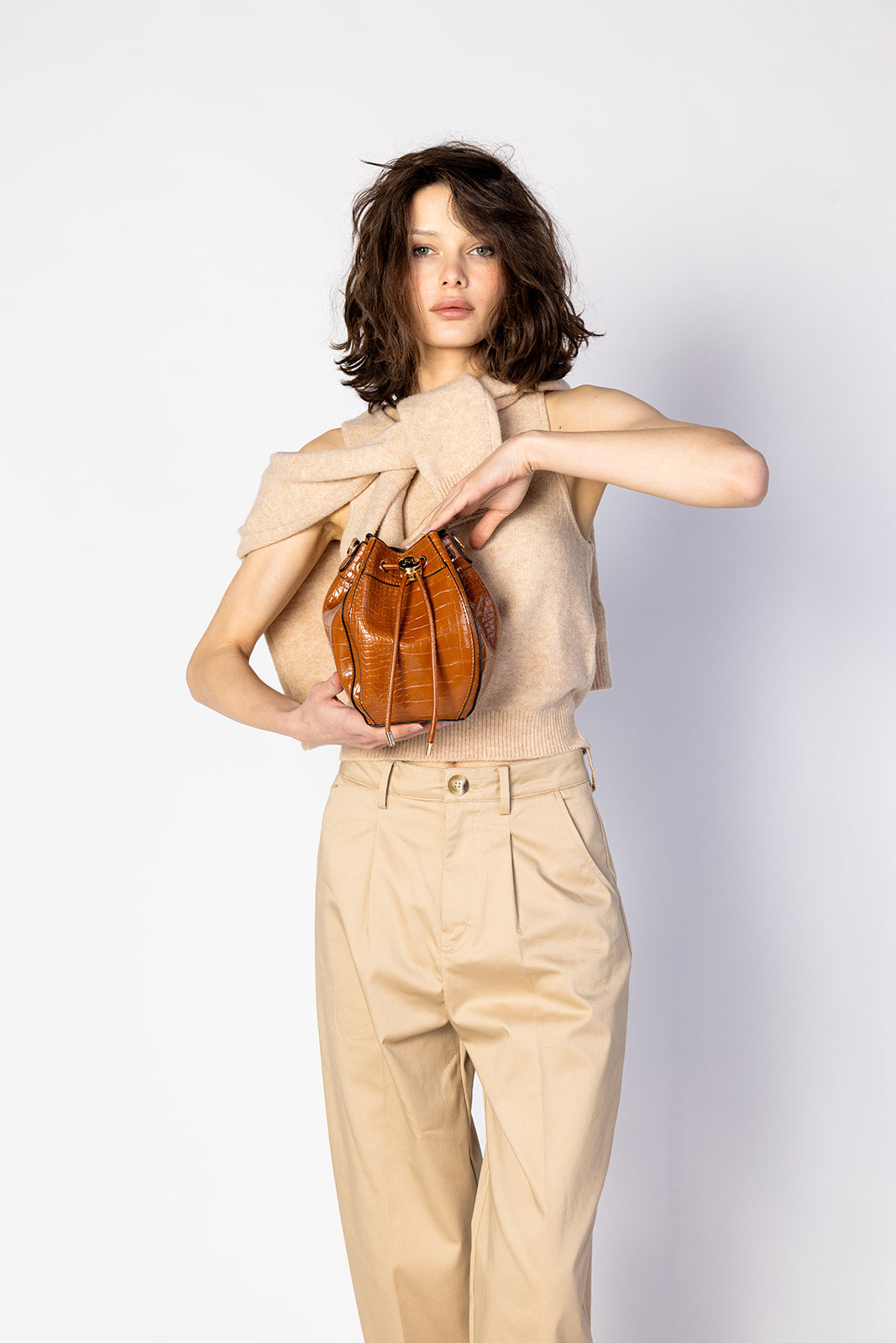 Cognac Brown MKF Collection By Mia K Cassidy Embossed Bucket Bag