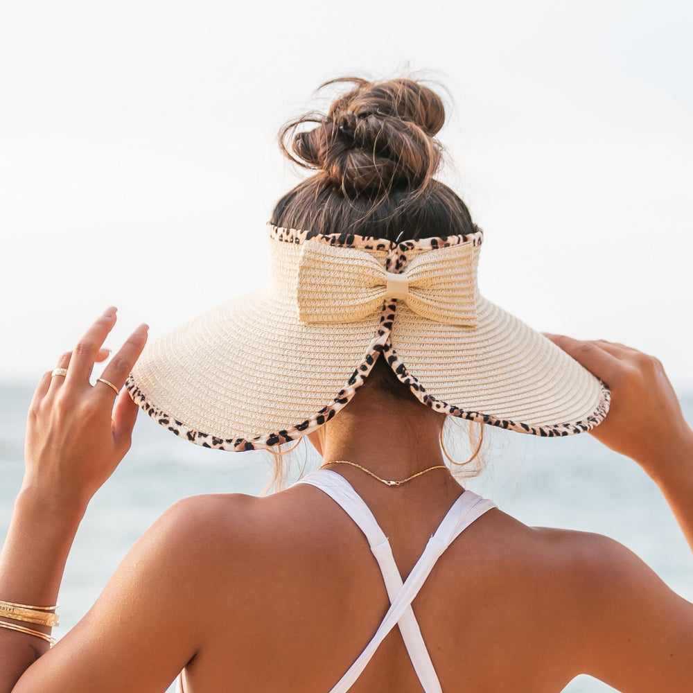 Cream Leopard Trim Foldable Bow Visors 1